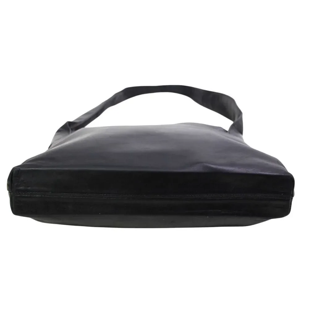 Field Manor BLACK GENUINE LEATHER TWO COMPARTMENTS SHOULDER BAG HOBO HANDBAG